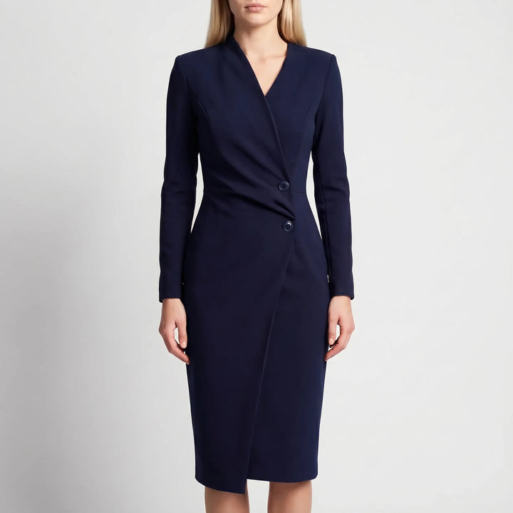 Women's Wrap Midi Dress - V Neck with Long Sleeve for Work