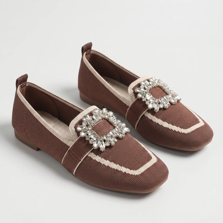 Women's Elegant Slip On Loafers - Square Toe with Buckle Detail