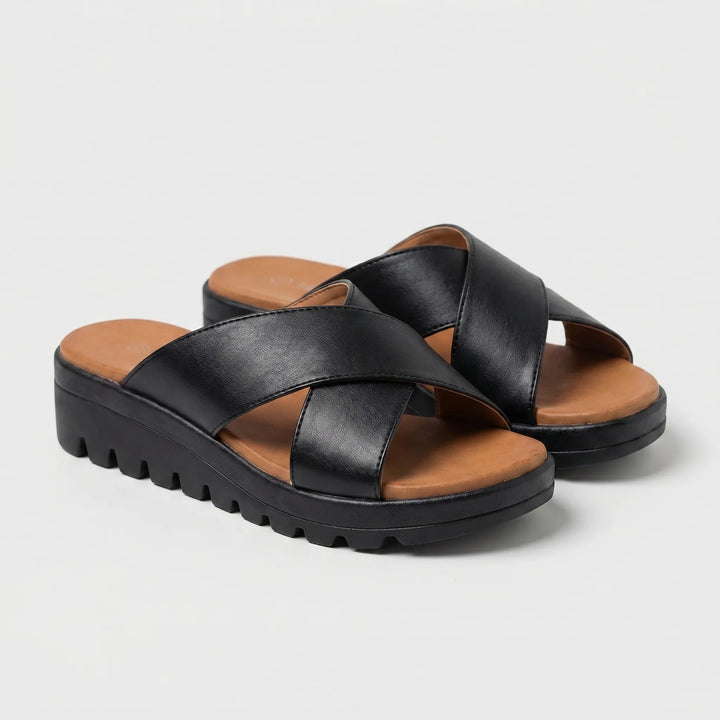 Women's Platform Slide Sandals - Open Toe with Crossover Strap
