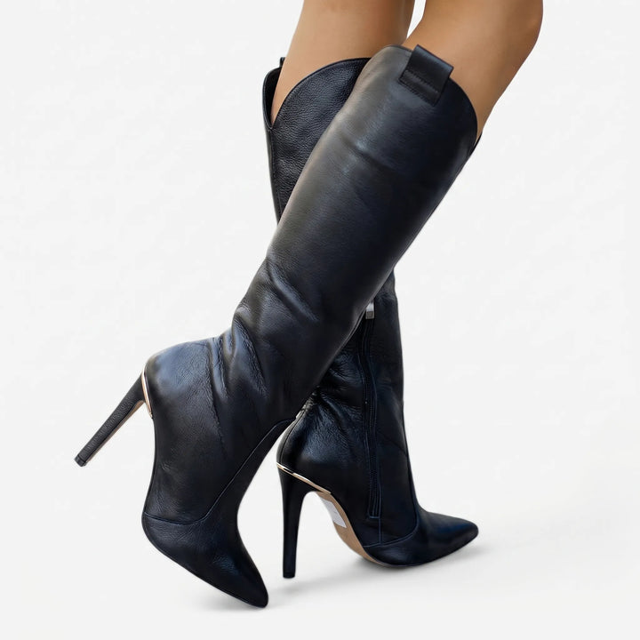 Women's Elegant Knee High Boots - Pointed Toe with Stiletto Heel