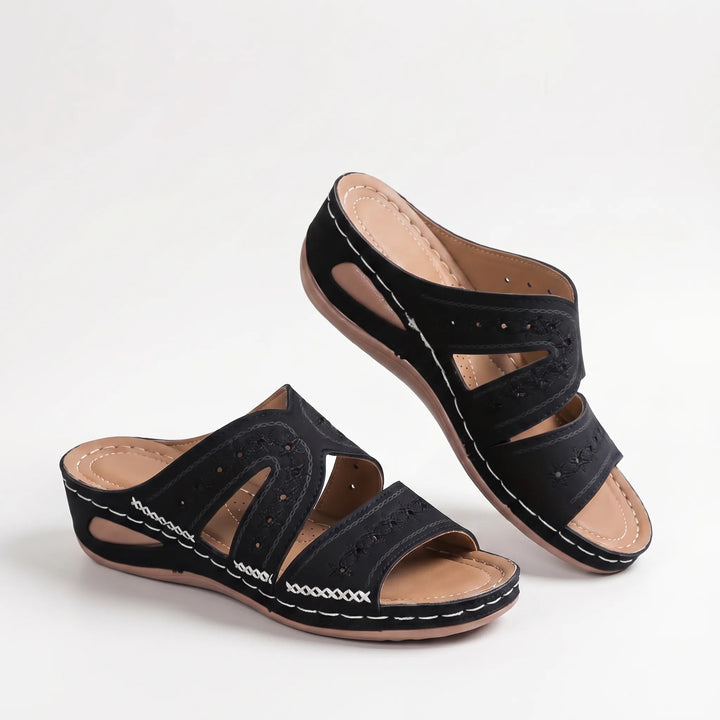 Women's Wedge Slide Sandals - Open Toe with Cutout Straps