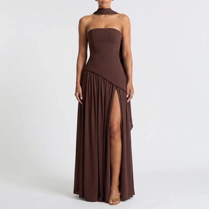 Women's Strapless Maxi Dress - High Low for Wedding Guest
