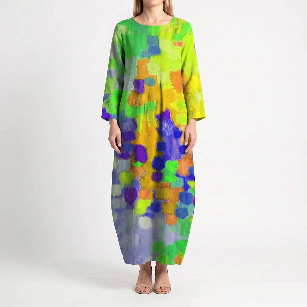 Women's Abstract Print Maxi Dress - Casual Loose Sundress