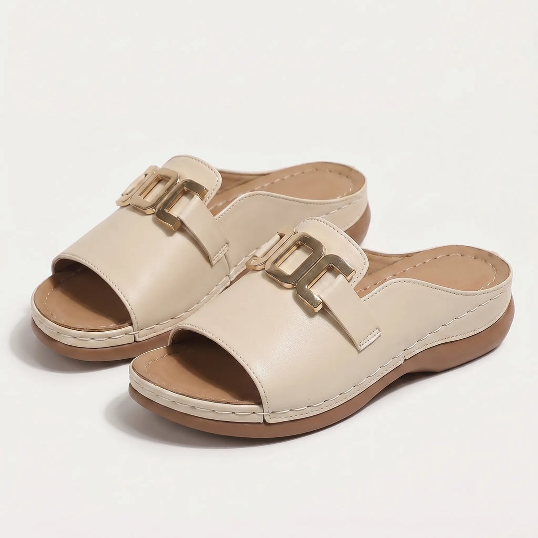 Women's Summer Slide Sandals - Open Toe with Chain Detail