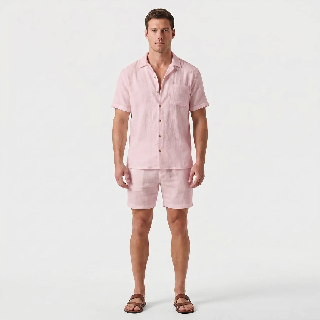 Men's 2 Piece Linen Set - Summer Shirt and Shorts for Beach