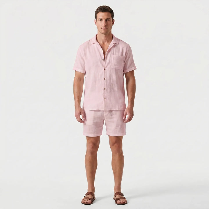 Men's 2 Piece Linen Set - Summer Shirt and Shorts for Beach