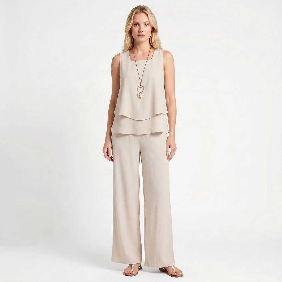 Women's Top and Wide Leg Pants Set - 2 Piece Outfit for Summer