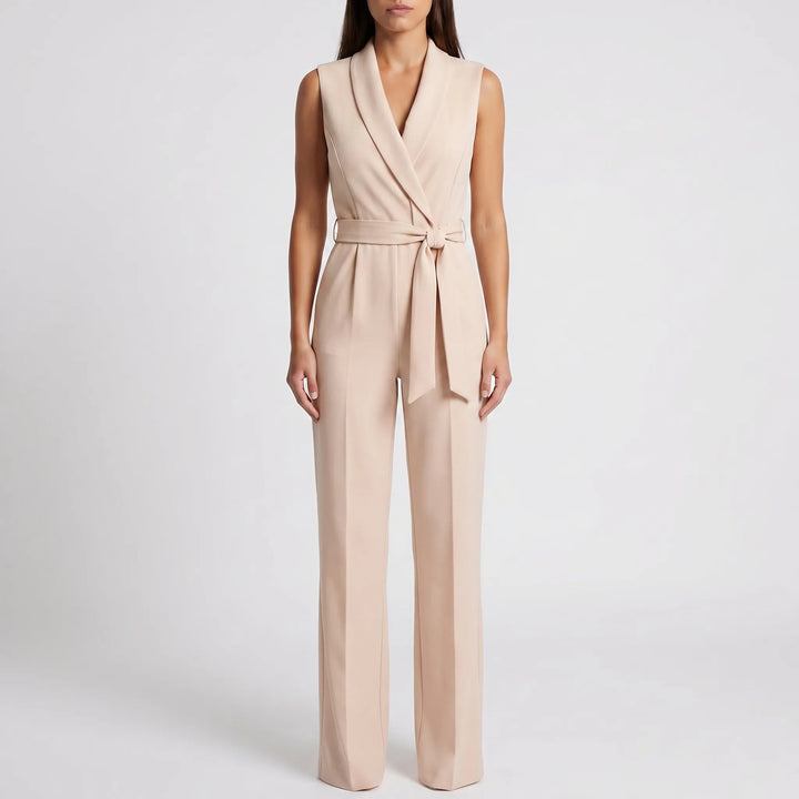 Women's V Neck Wrap Jumpsuit - Sleeveless with Wide Leg