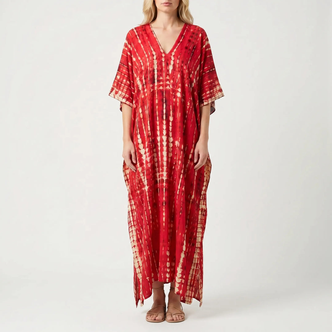 Women's Summer Caftan Maxi Dress - Loose V Neck Casual Boho