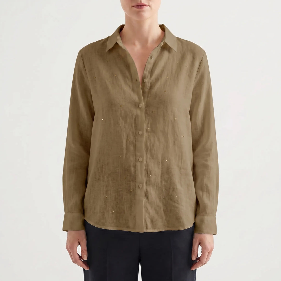 Women's Summer Button Down Blouse - Casual Relaxed Long Sleeve Top