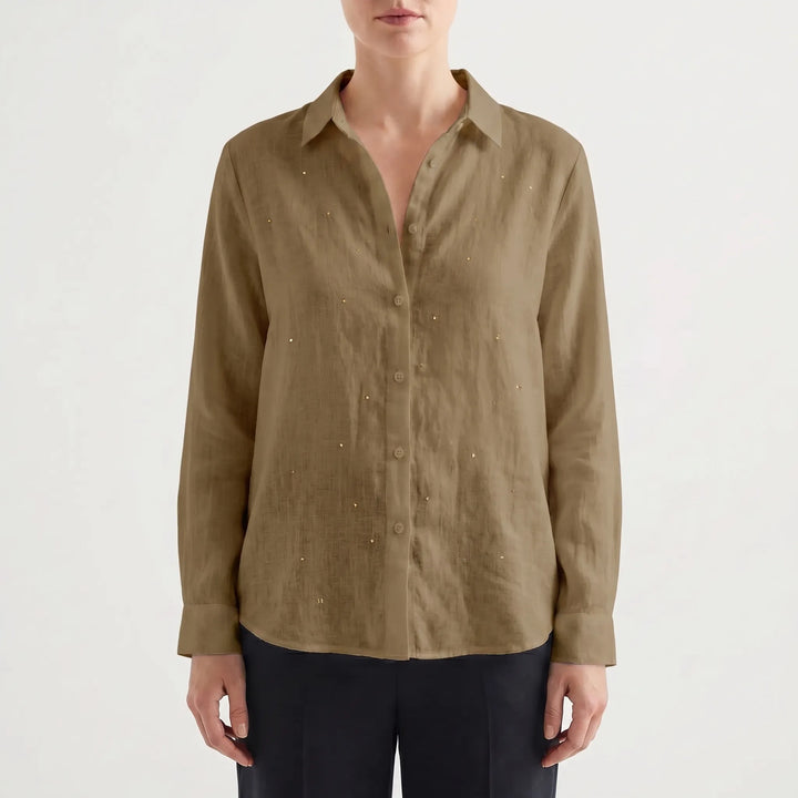 Women's Summer Button Down Blouse - Casual Relaxed Long Sleeve Top