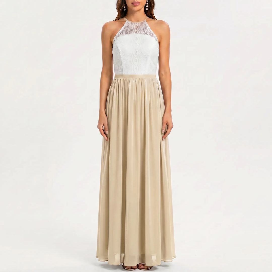 Women's Halter Maxi Dress - Open Back for Wedding Guest