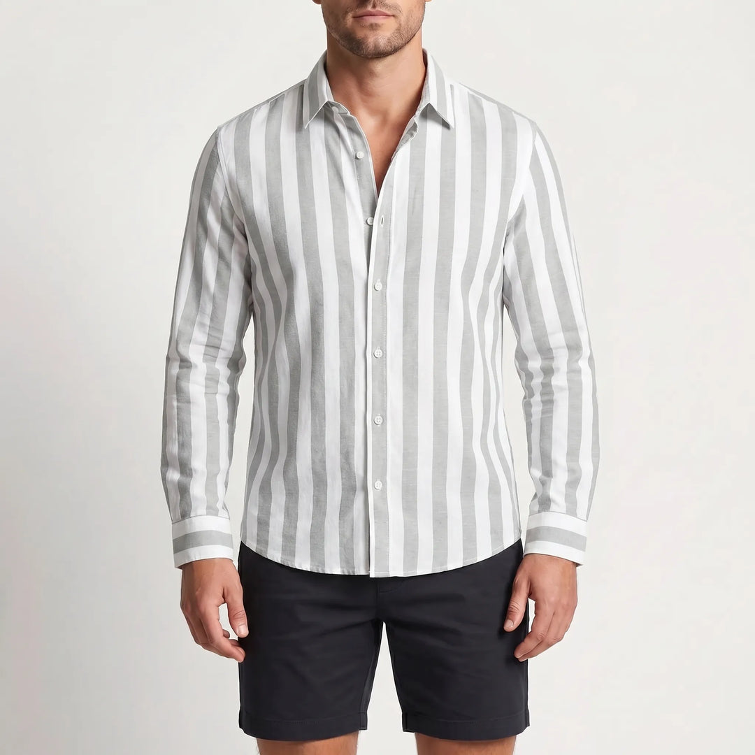 Men's Striped Long Sleeve Shirt - Casual Summer Button Down
