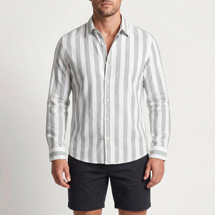 Men's Striped Long Sleeve Shirt - Casual Summer Button Down