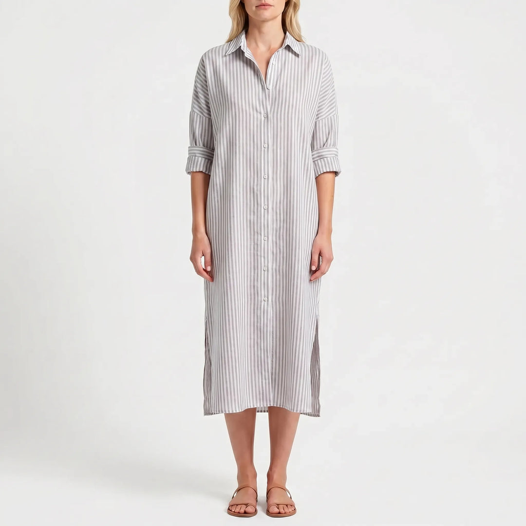 Women's Striped Shirt Dress - Maxi Button Down for Summer