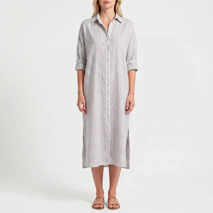 Women's Striped Shirt Dress - Maxi Button Down for Summer