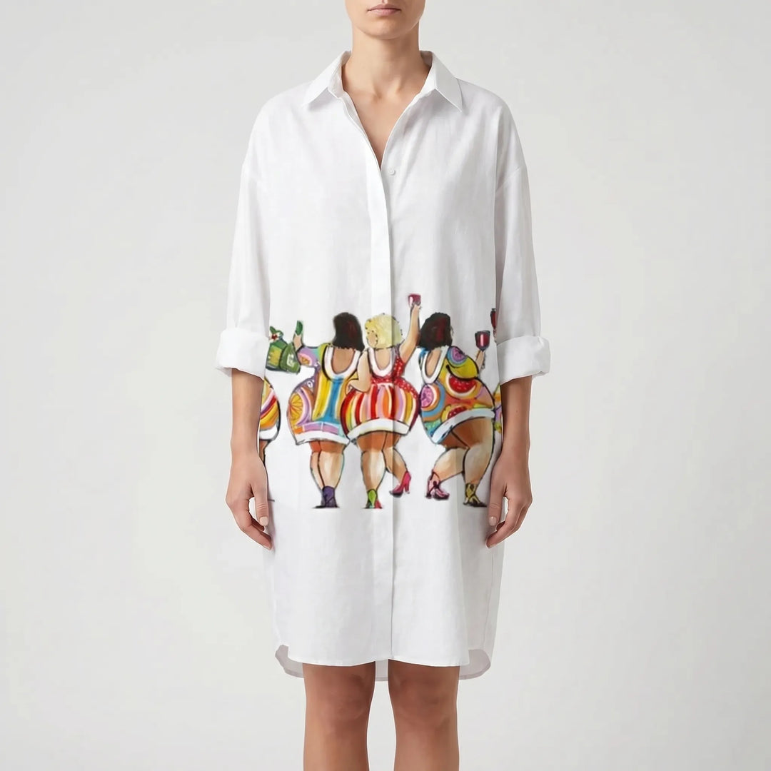 Women's Printed Shirt Dress - Casual Summer Button Down