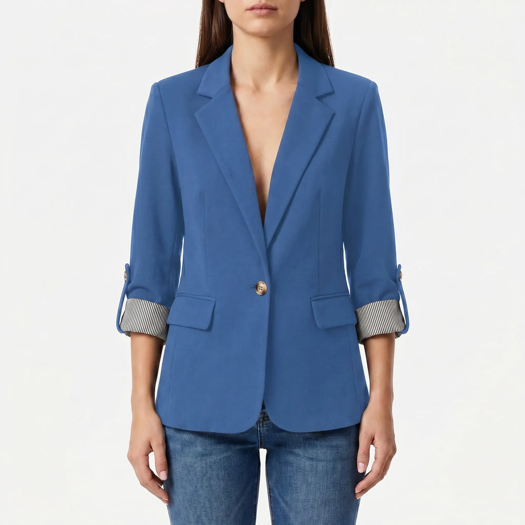Women's Open Front Blazer - Casual Work Jacket with Roll Sleeves