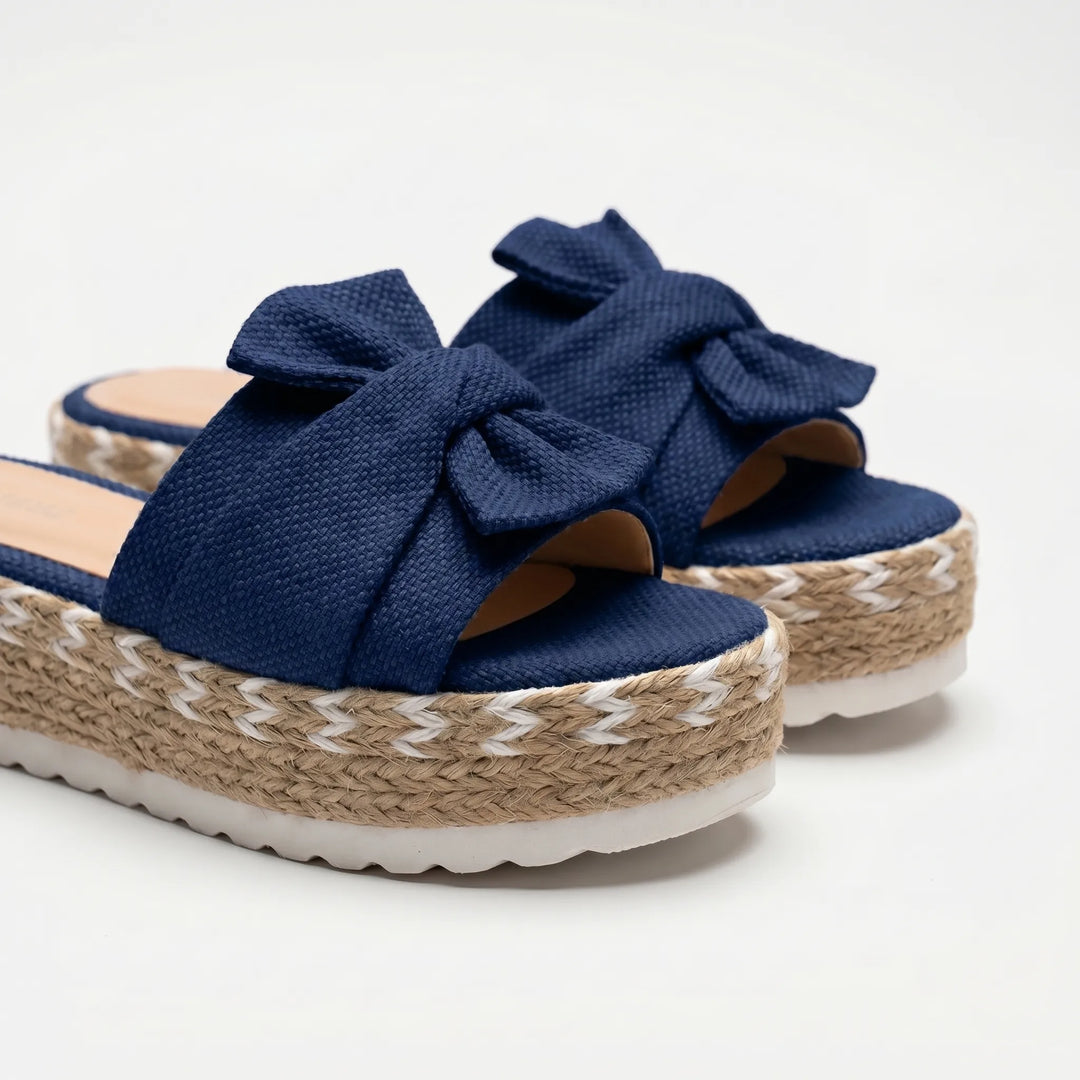 Women's Platform Slide Sandals - Bow Detail for Summer