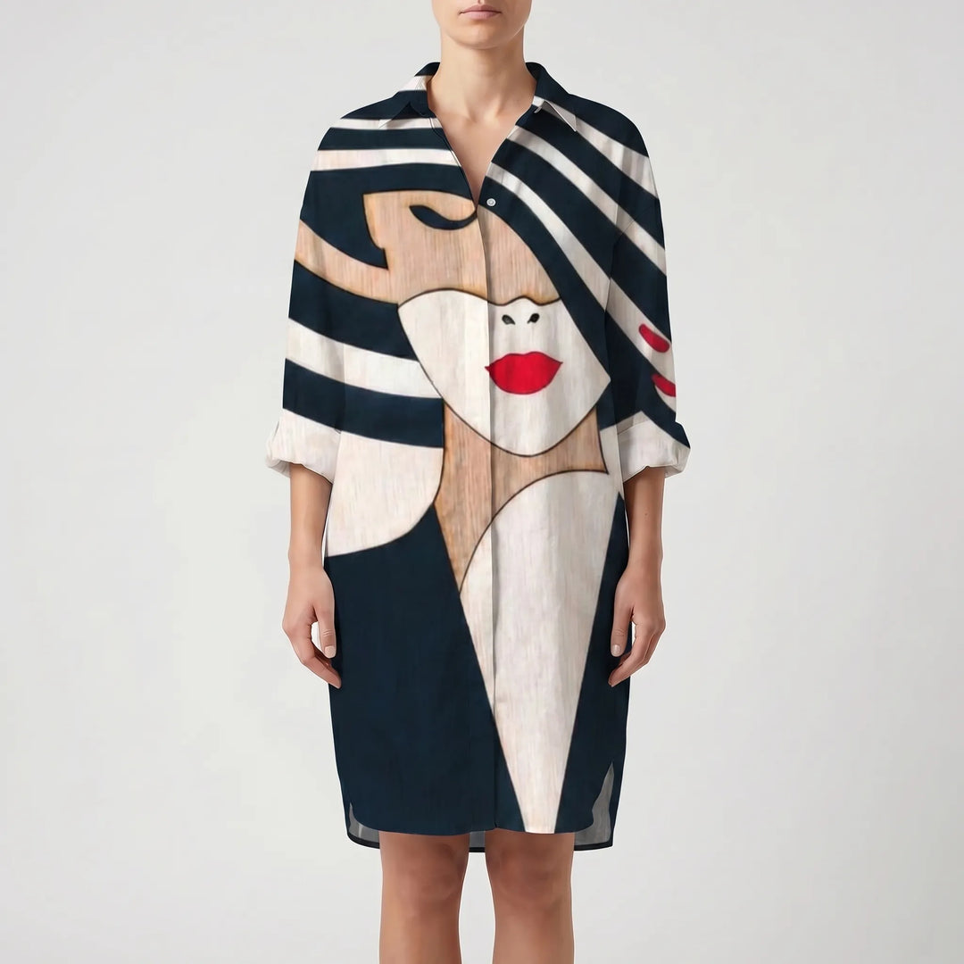 Women's Printed Shirt Dress - Casual Summer Button Down