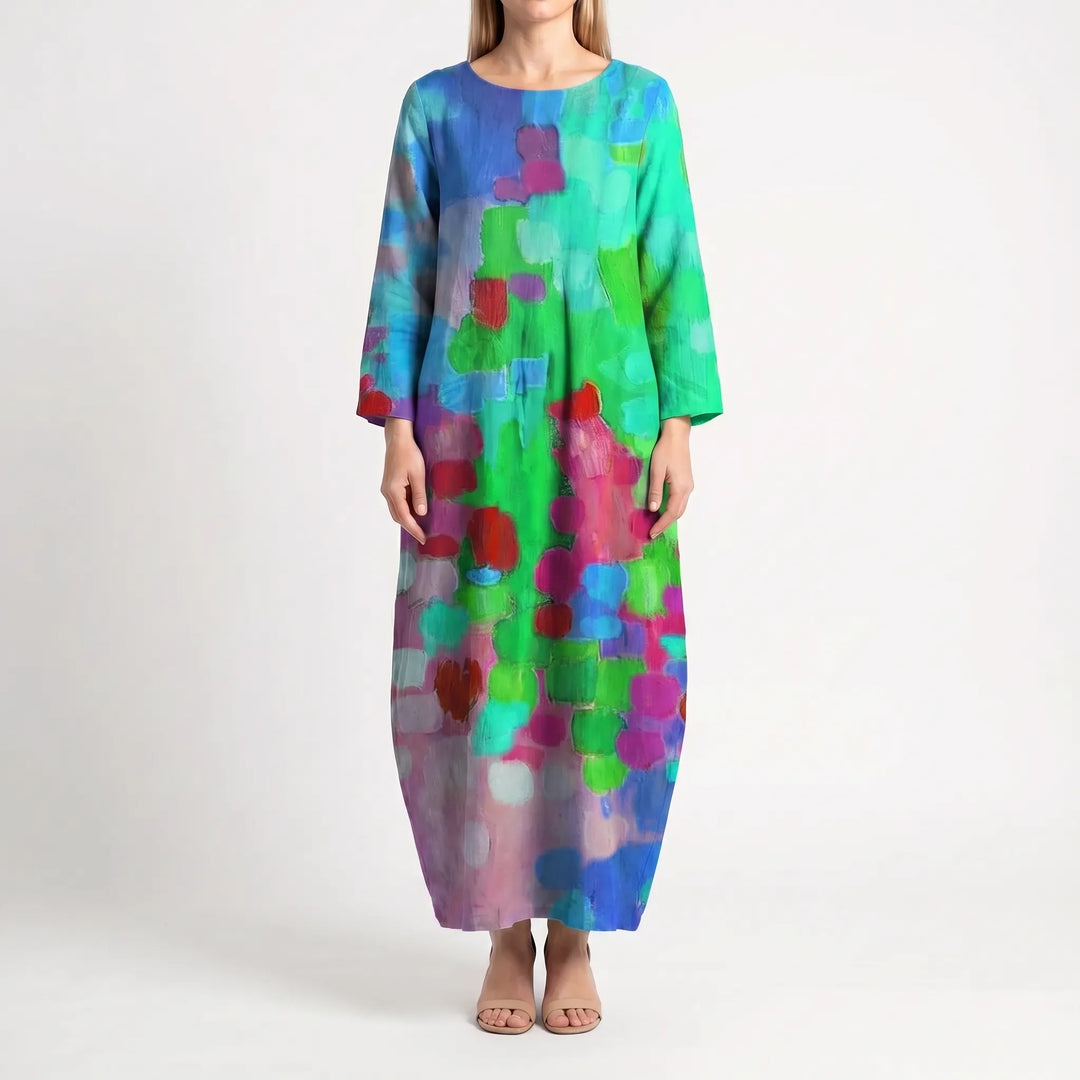 Women's Abstract Print Maxi Dress - Casual Loose Sundress