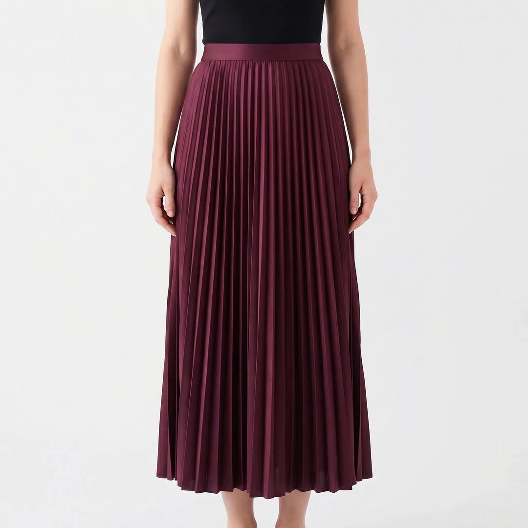 Women's Pleated Maxi Skirt - Flowing with Elastic Waist