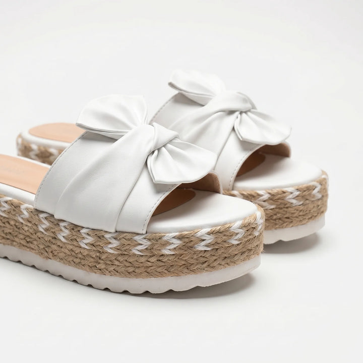 Women's Platform Slide Sandals - Bow Detail for Summer