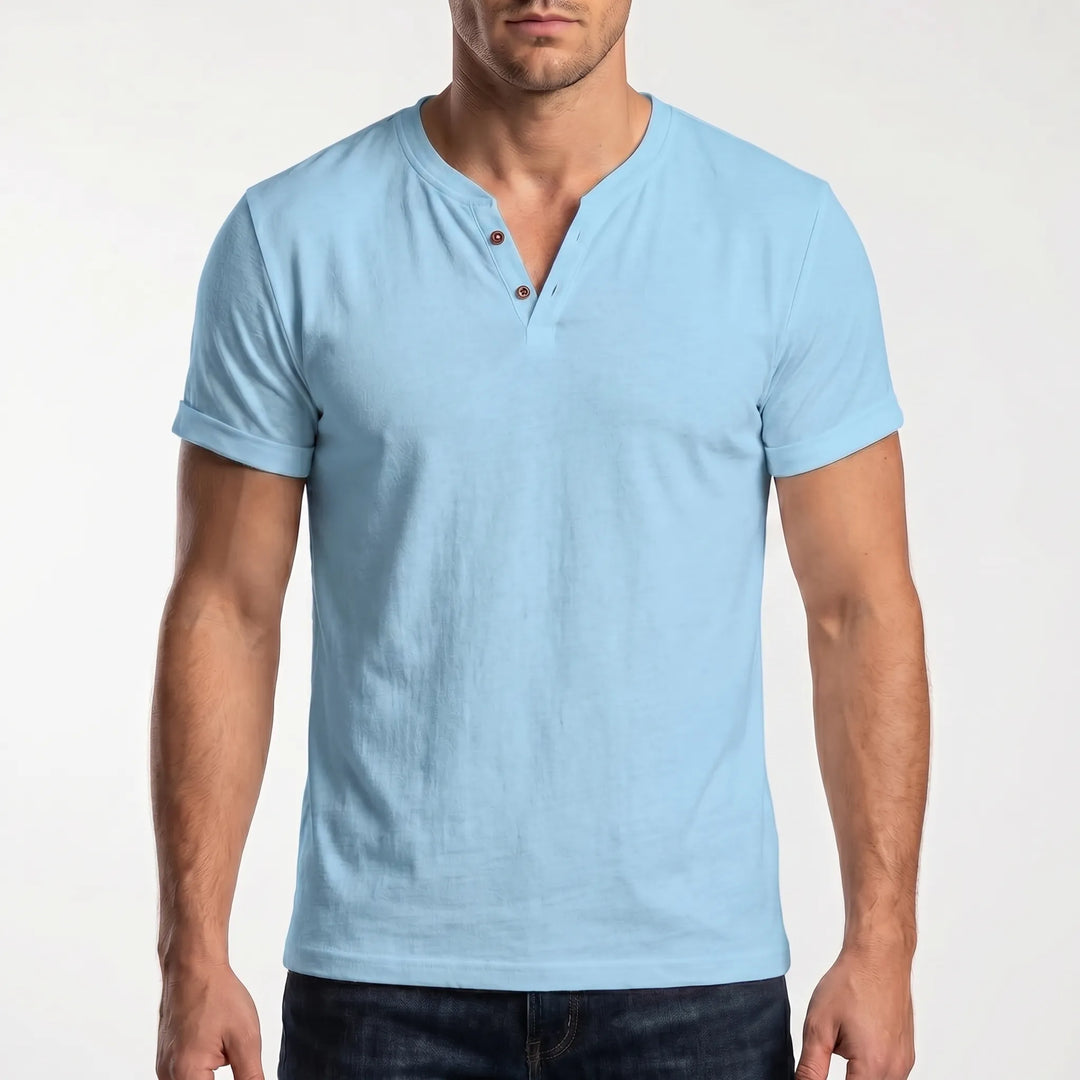 Men's Short Sleeve Henley T Shirt - Casual Summer V Neck Top
