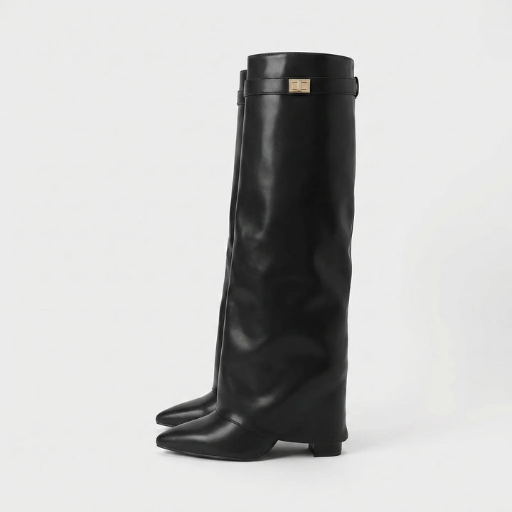 Women's Knee High Boots - Fold Over Cuff with Pointed Toe