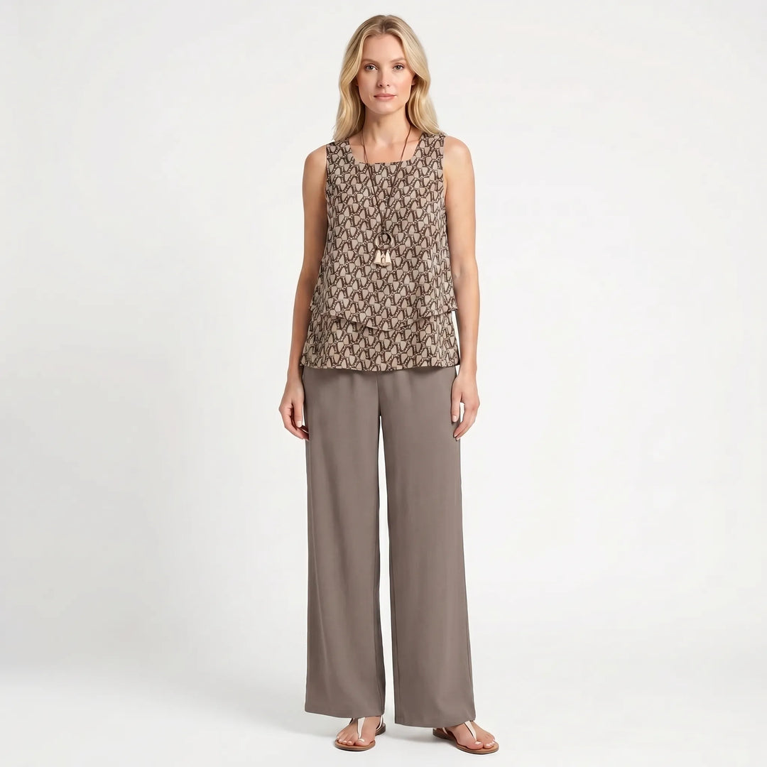 Women's Top and Wide Leg Pants Set - 2 Piece Outfit for Summer