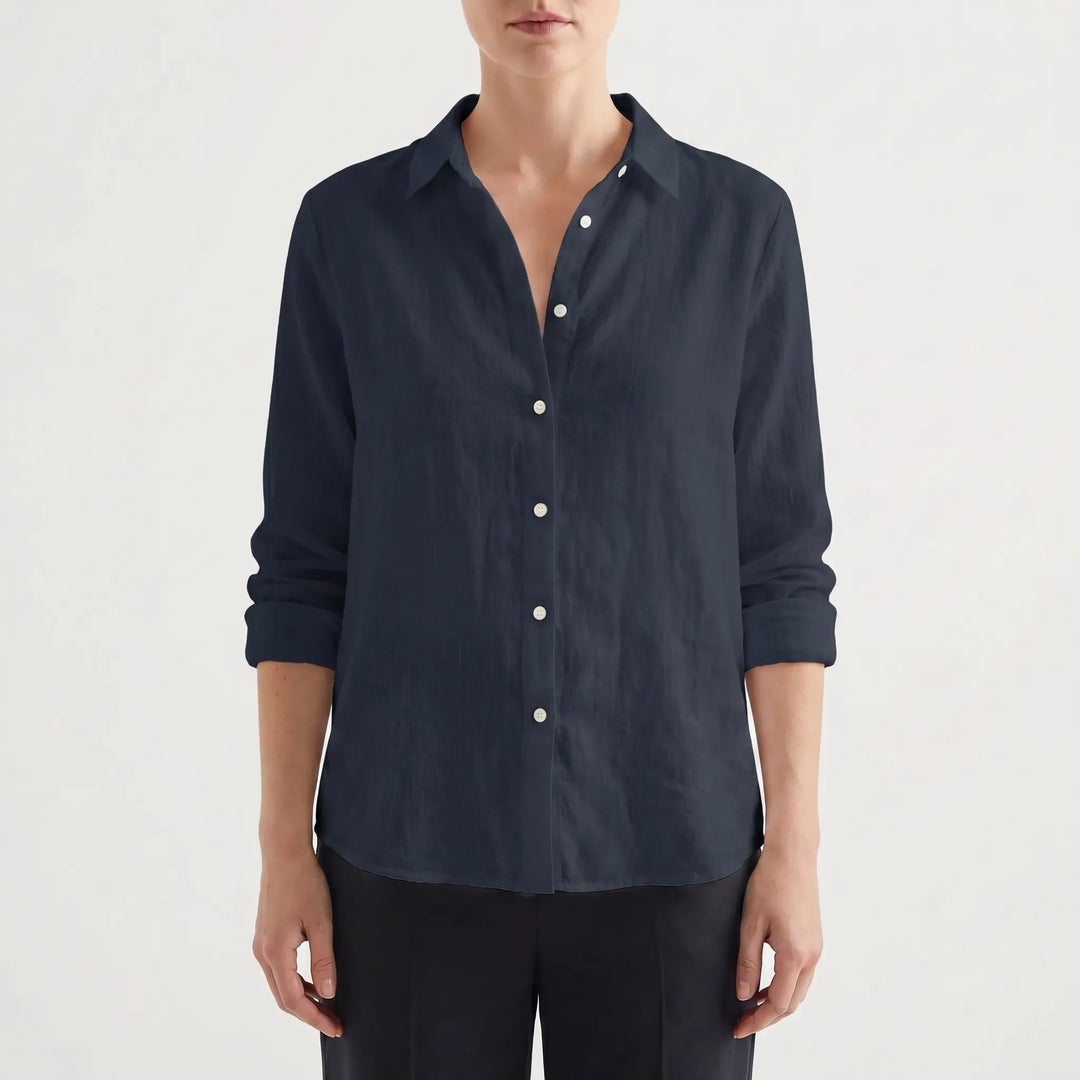 Women's Summer Button Down Blouse - Casual Relaxed Long Sleeve Top
