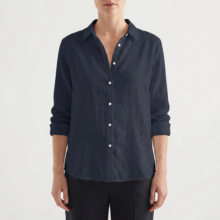 Women's Summer Button Down Blouse - Casual Relaxed Long Sleeve Top