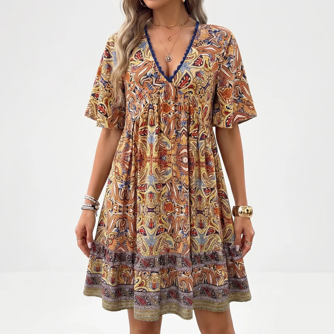 Women's Boho Mini Dress - Paisley Summer Sundress
