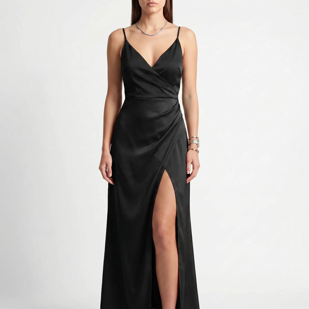 Women's Cowl Neck Maxi Dress - High Slit for Occasions