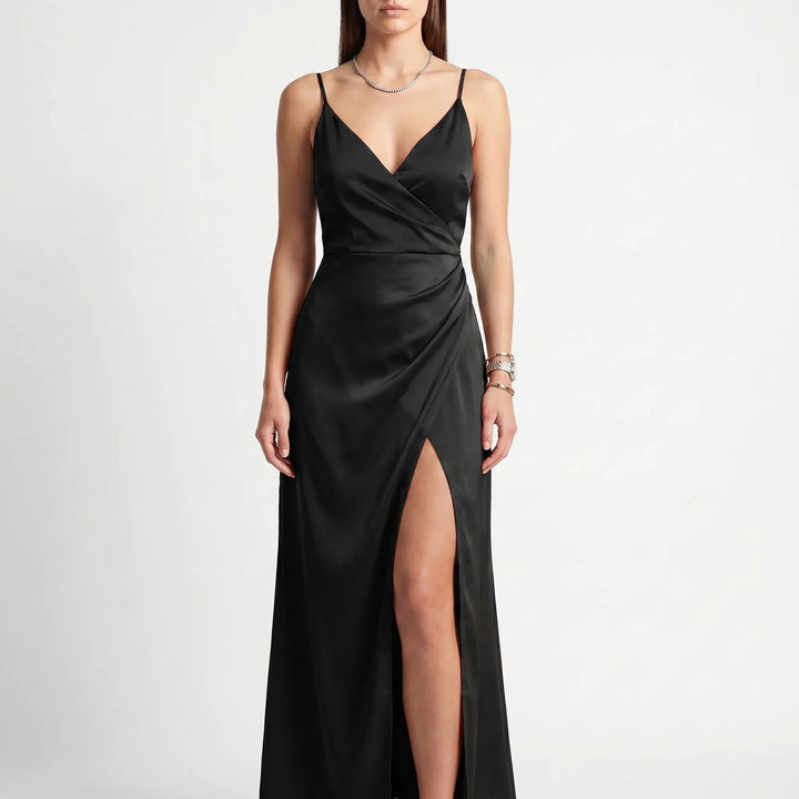 Women's Cowl Neck Maxi Dress - High Slit for Occasions
