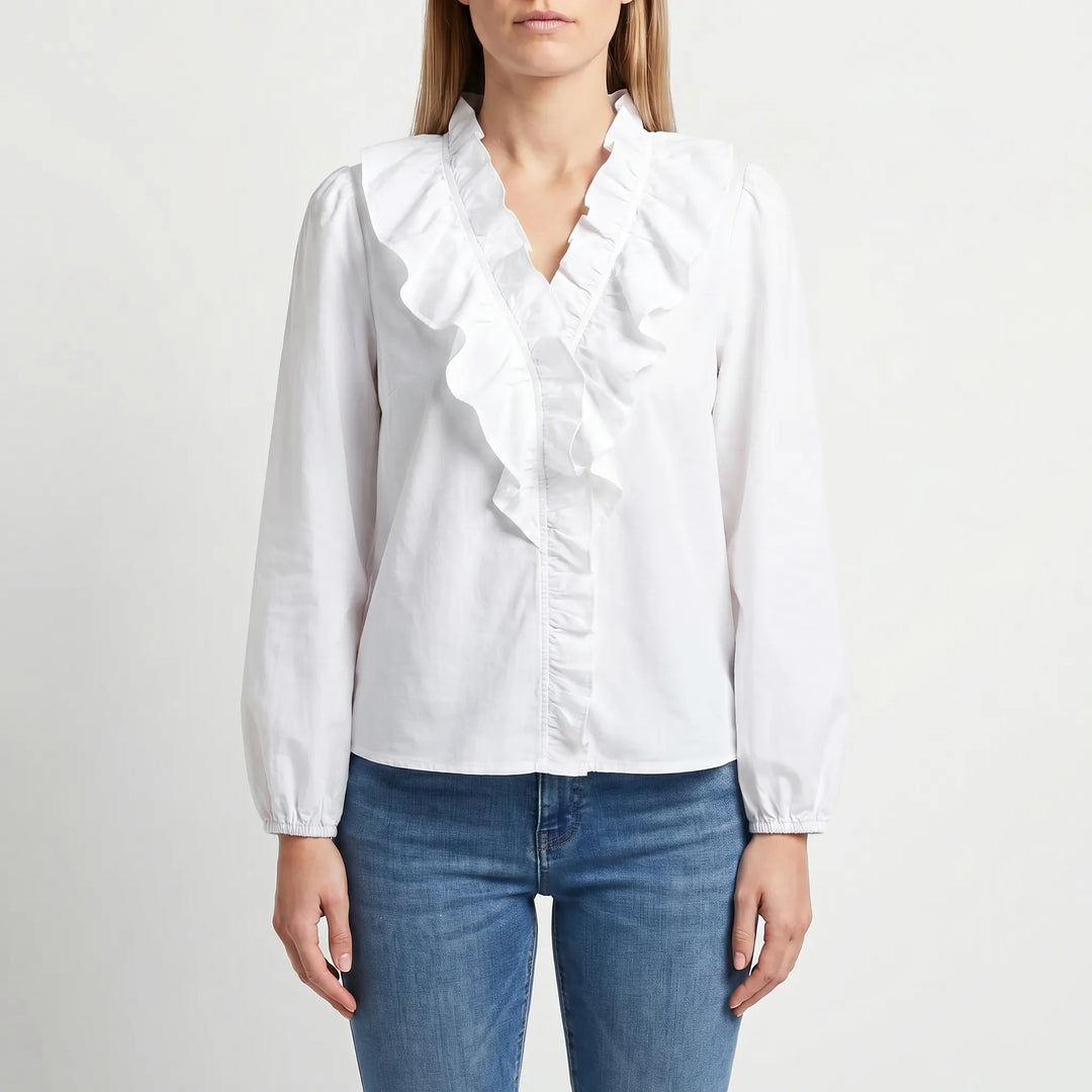 Women's Ruffle V Neck Blouse - Casual Floral Long Sleeve Summer Top