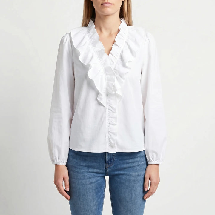 Women's Ruffle V Neck Blouse - Casual Floral Long Sleeve Summer Top