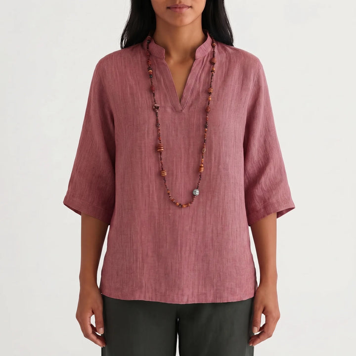 Women's Linen Tunic Top - Summer Casual V Neck Relaxed Fit