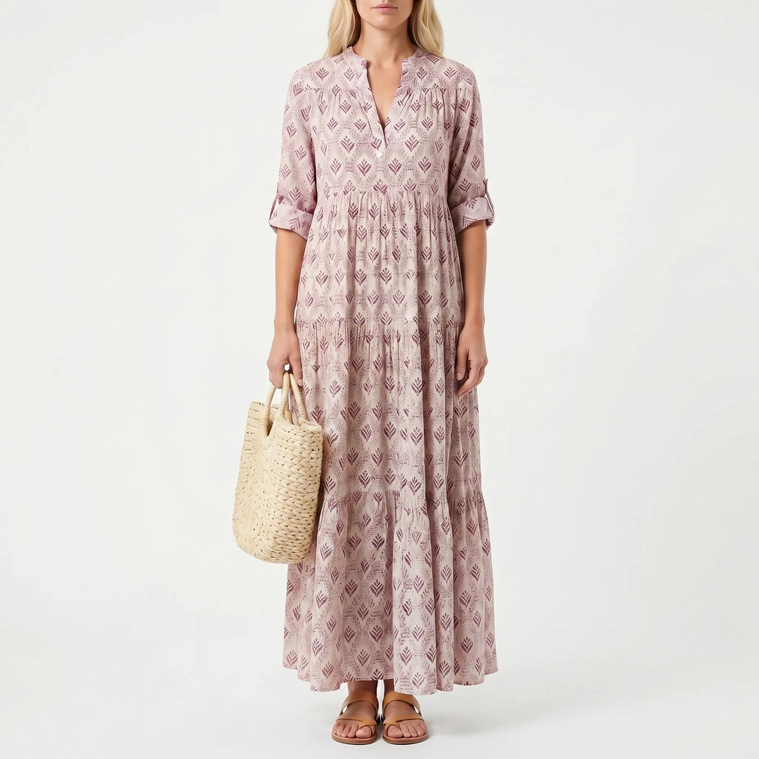 Women's Printed Maxi Dress - Boho Long Sleeve for Summer