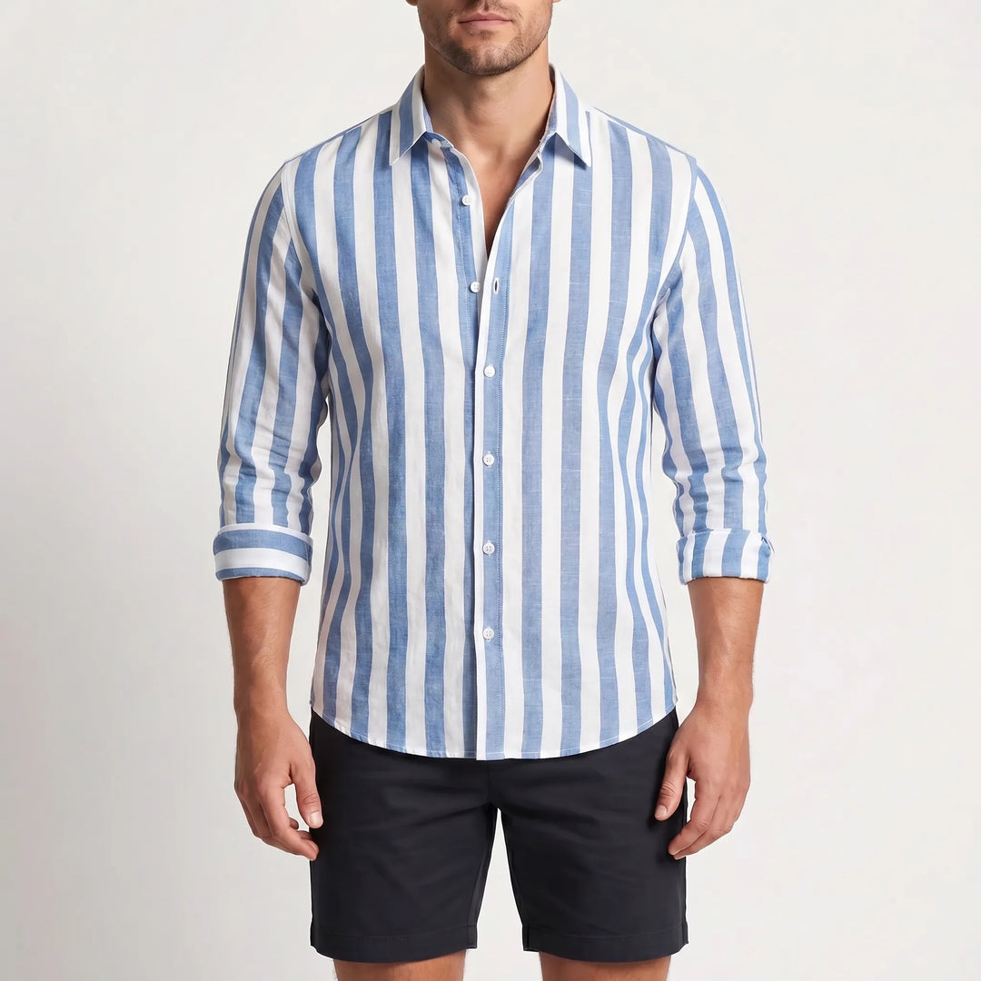 Men's Striped Long Sleeve Shirt - Casual Summer Button Down