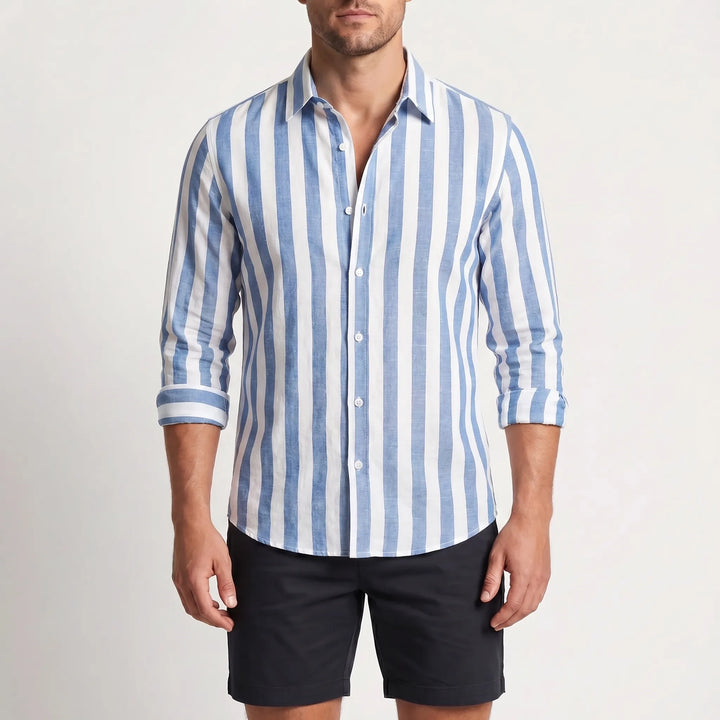 Men's Striped Long Sleeve Shirt - Casual Summer Button Down