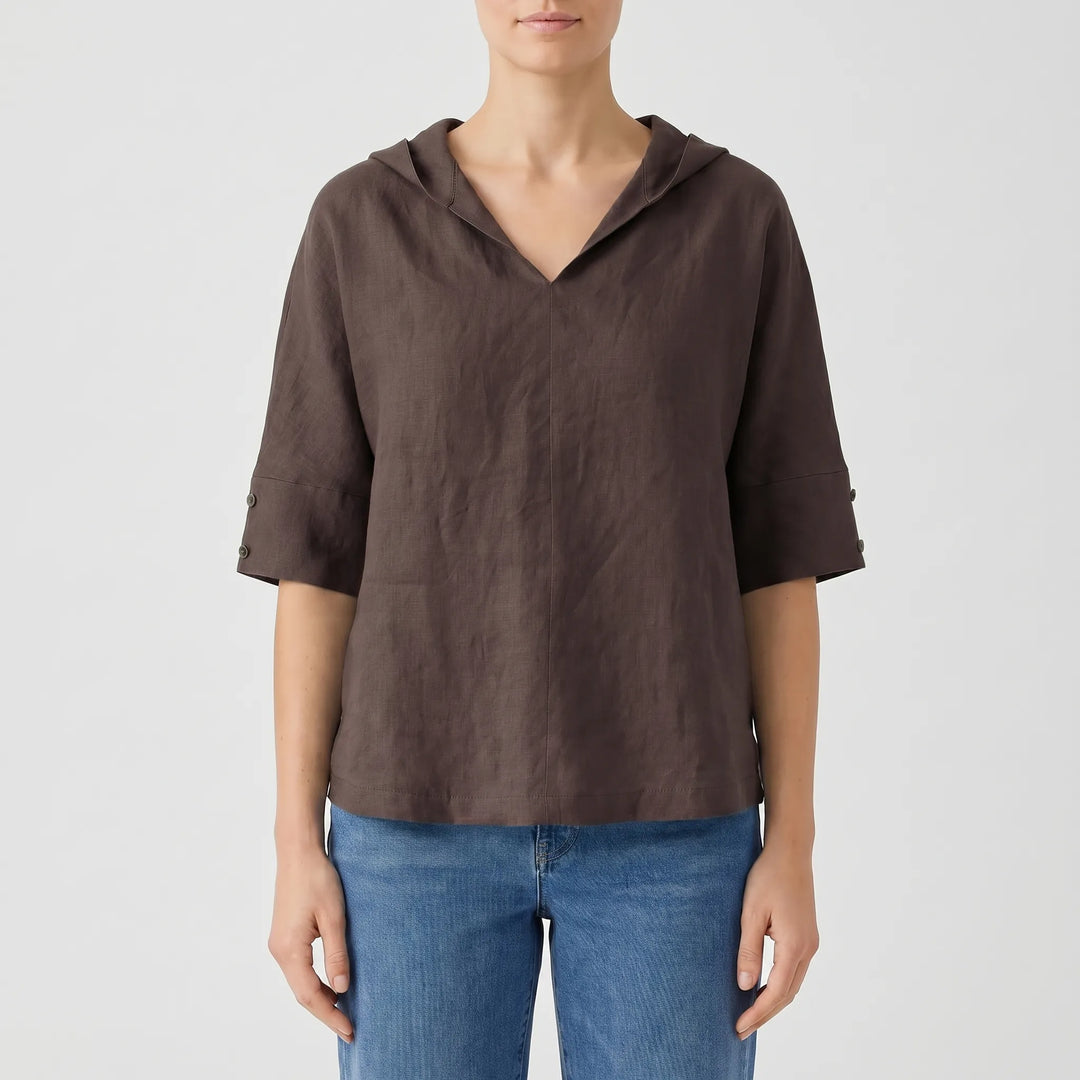 Women's V Neck Casual Top - Relaxed Fit with Half Sleeve
