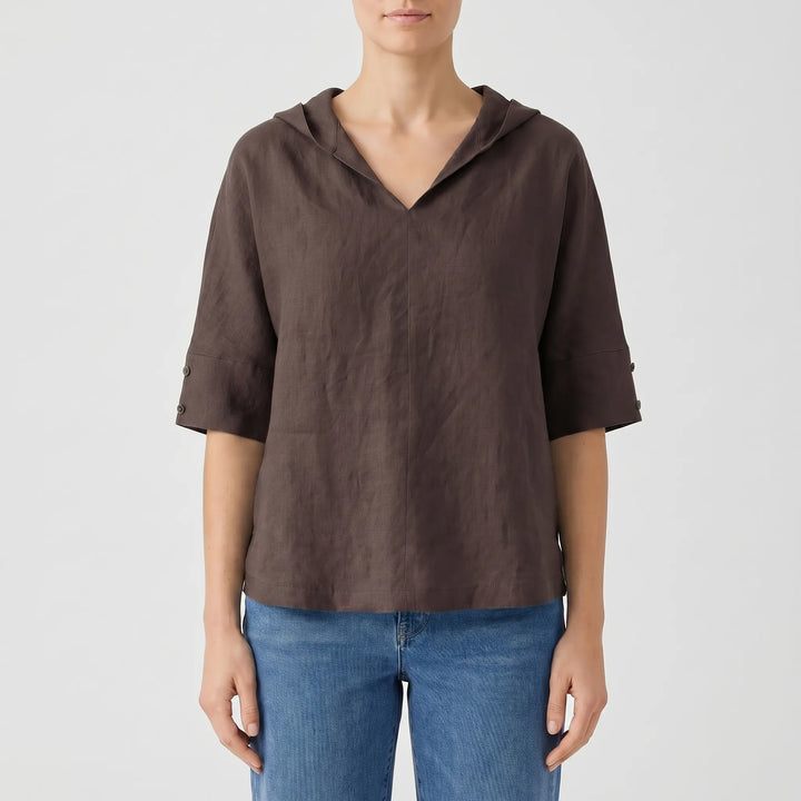 Women's V Neck Casual Top - Relaxed Fit with Half Sleeve