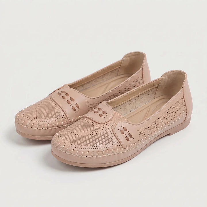 Women's Slip On Flat Shoes - Casual Moccasin with Cutout Detail