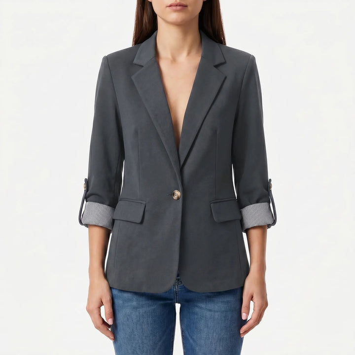 Women's Open Front Blazer - Casual Work Jacket with Roll Sleeves