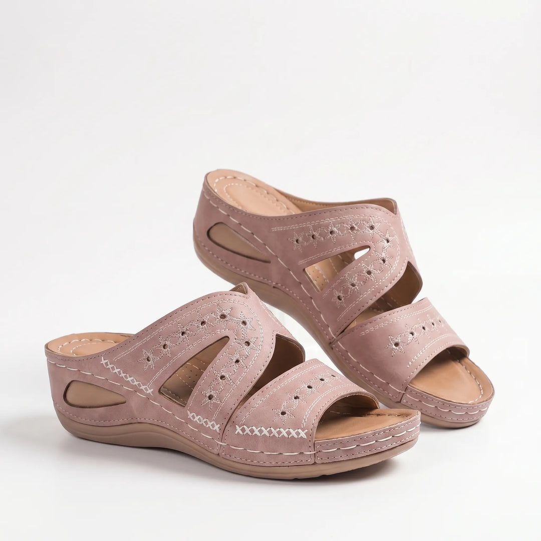Women's Wedge Slide Sandals - Open Toe with Cutout Straps