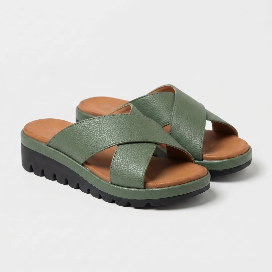Women's Platform Slide Sandals - Open Toe with Crossover Strap