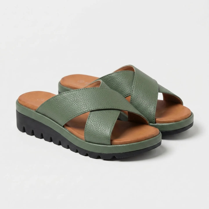 Women's Platform Slide Sandals - Open Toe with Crossover Strap