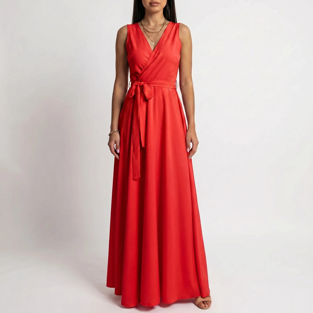 Women's Wrap Maxi Dress - Sleeveless for Wedding Guest
