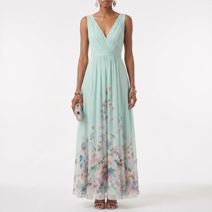 Women's Floral Maxi Dress - V Neck for Summer Wedding